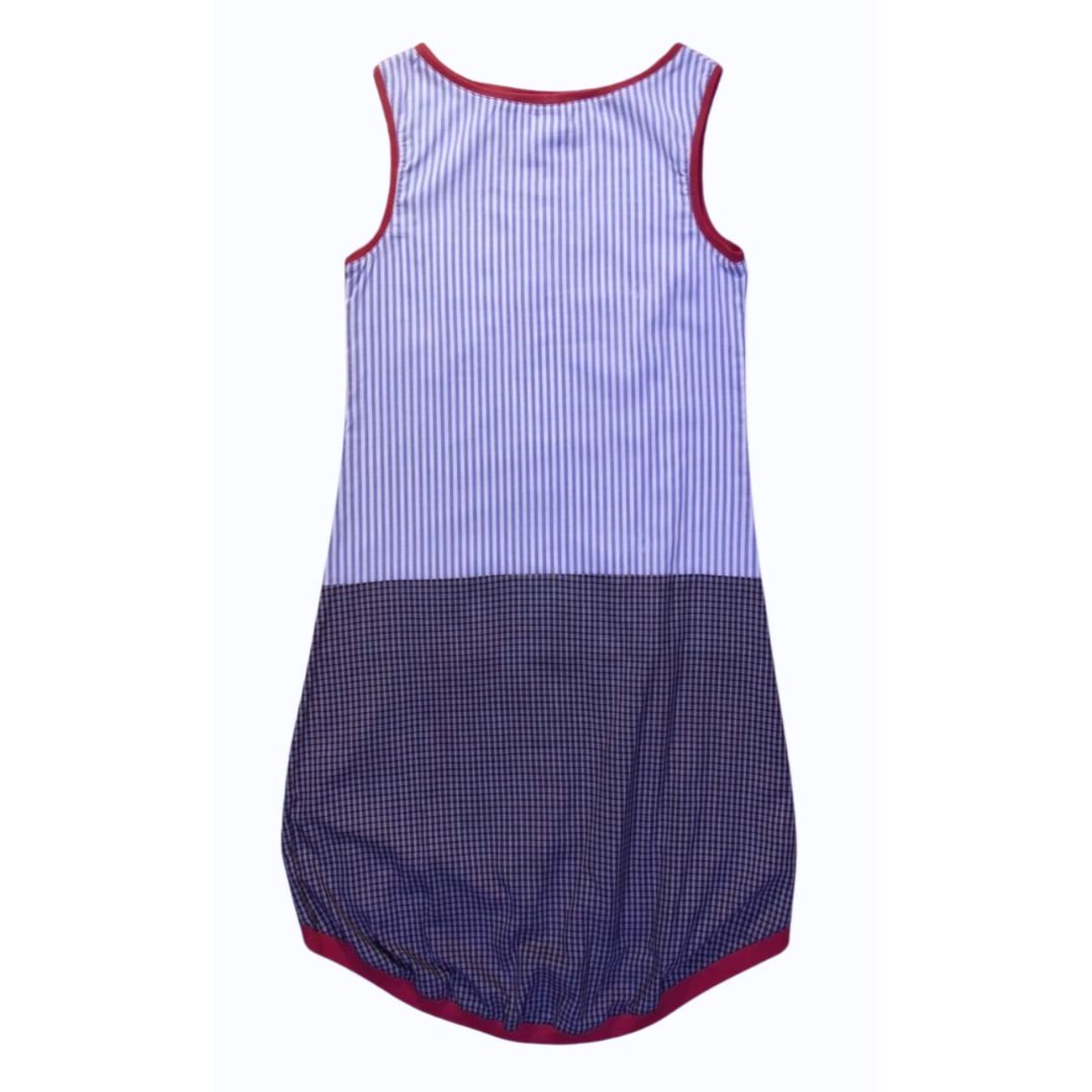 anna * pollack, Kleid Sonnenbrise grau Streif und Karo, x-small, Bündchen weinrot, Ansicht Vorne