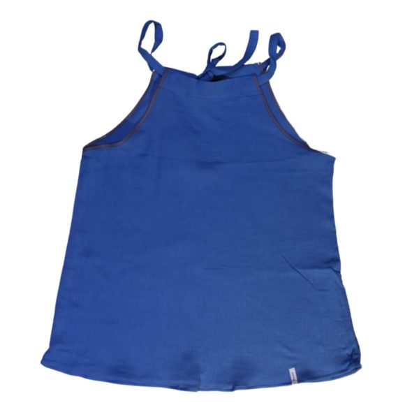 anna * pollack, Top ärmellos, Vorderansicht, blau, Einfassung grau