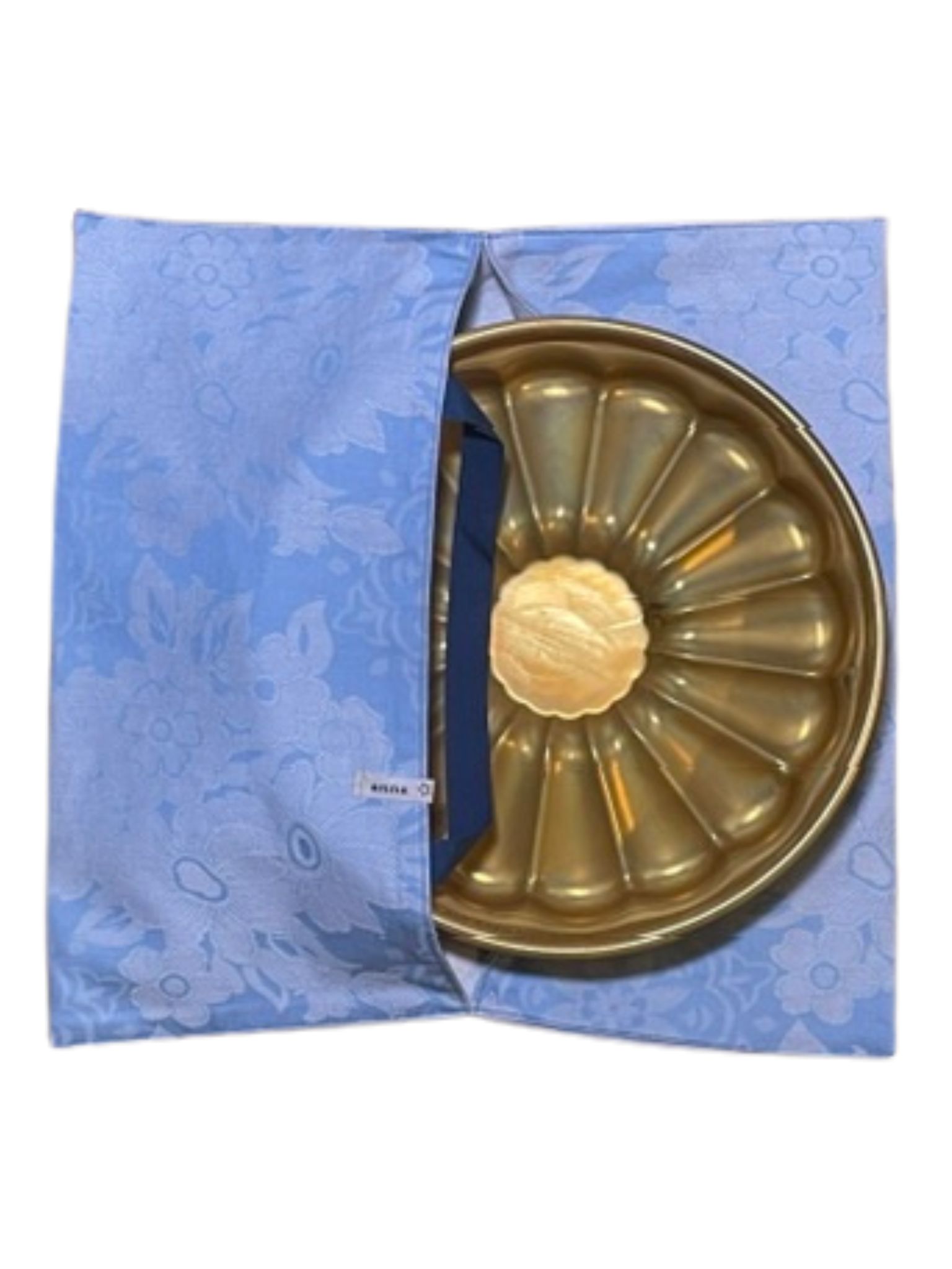 anna * pollack, Cake Boy, Kuchen-, Torte-, Quiche- oder Pizzatragetasche, Baumwolle hellblau geblümt, Kuchenform halb sichtbar