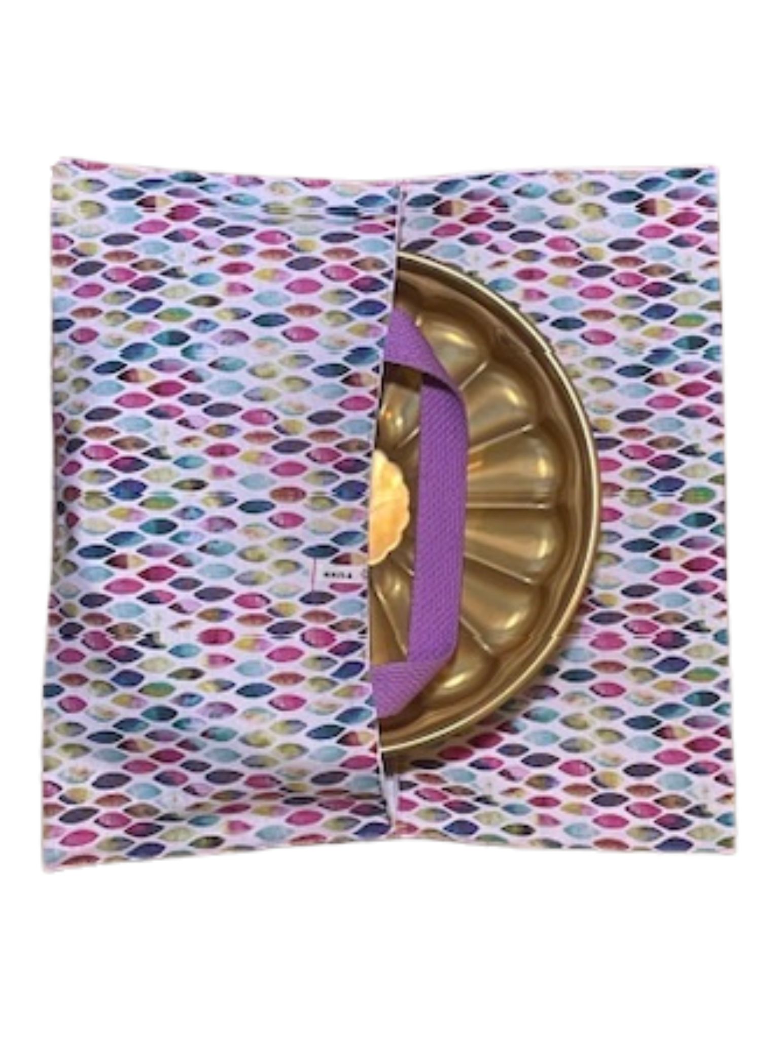 anna * pollack, Cake Boy, Kuchen-, Torte-, Quiche- oder Pizzatragetasche, Baumwolle bunt gemustert, Kuchenform halb sichtbar