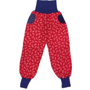 anna * pollack, Piratenhose rot mit Blättern, Bund und Taschen marine