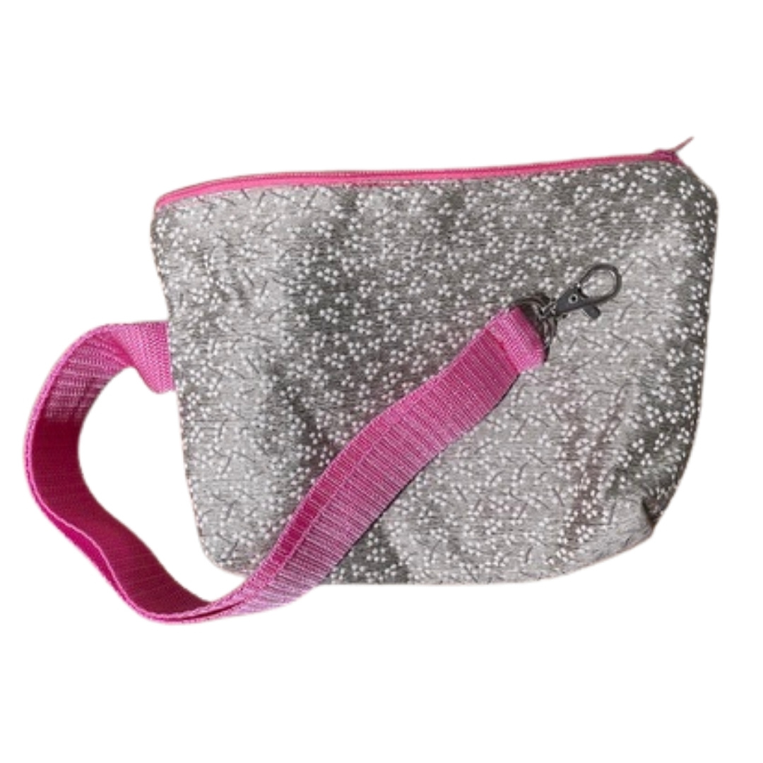 anna * pollack, Täschchen Silber, gefüttert, mit Zipp und rosa Gurt
